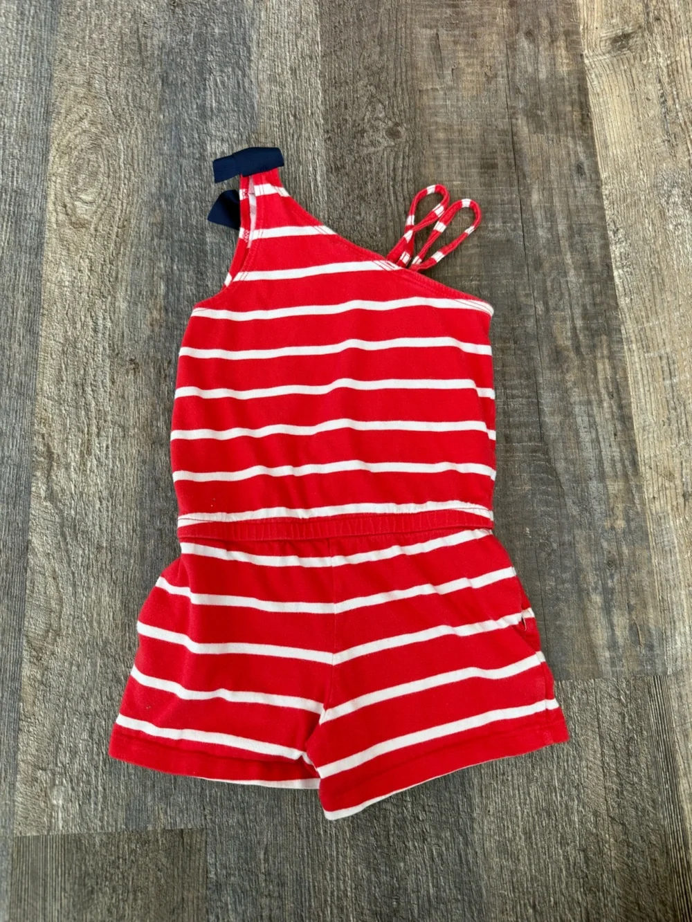 Gymboree Girls Size 6 Red White Stripe Romper Navy Bow 2013 Cotton Americana